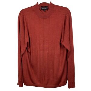 Murano Sweater Mens Large 100% Silk Mock Neck Red Knit Stretch Long Sleeves